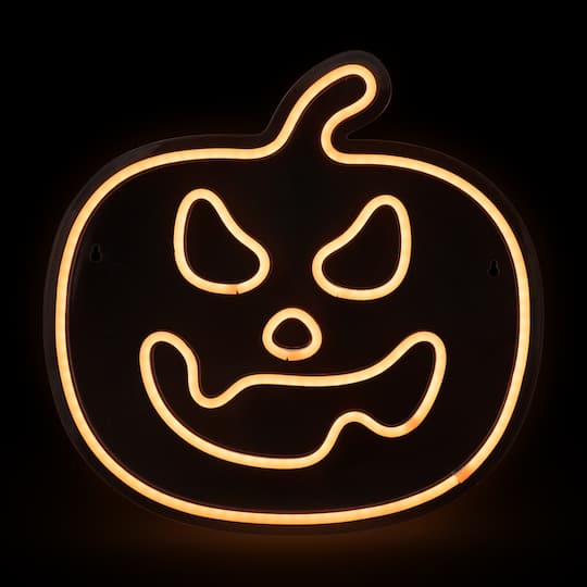 15&#x22; Orange LED Neon Style Jack-O-Lantern Halloween Window Silhouette
